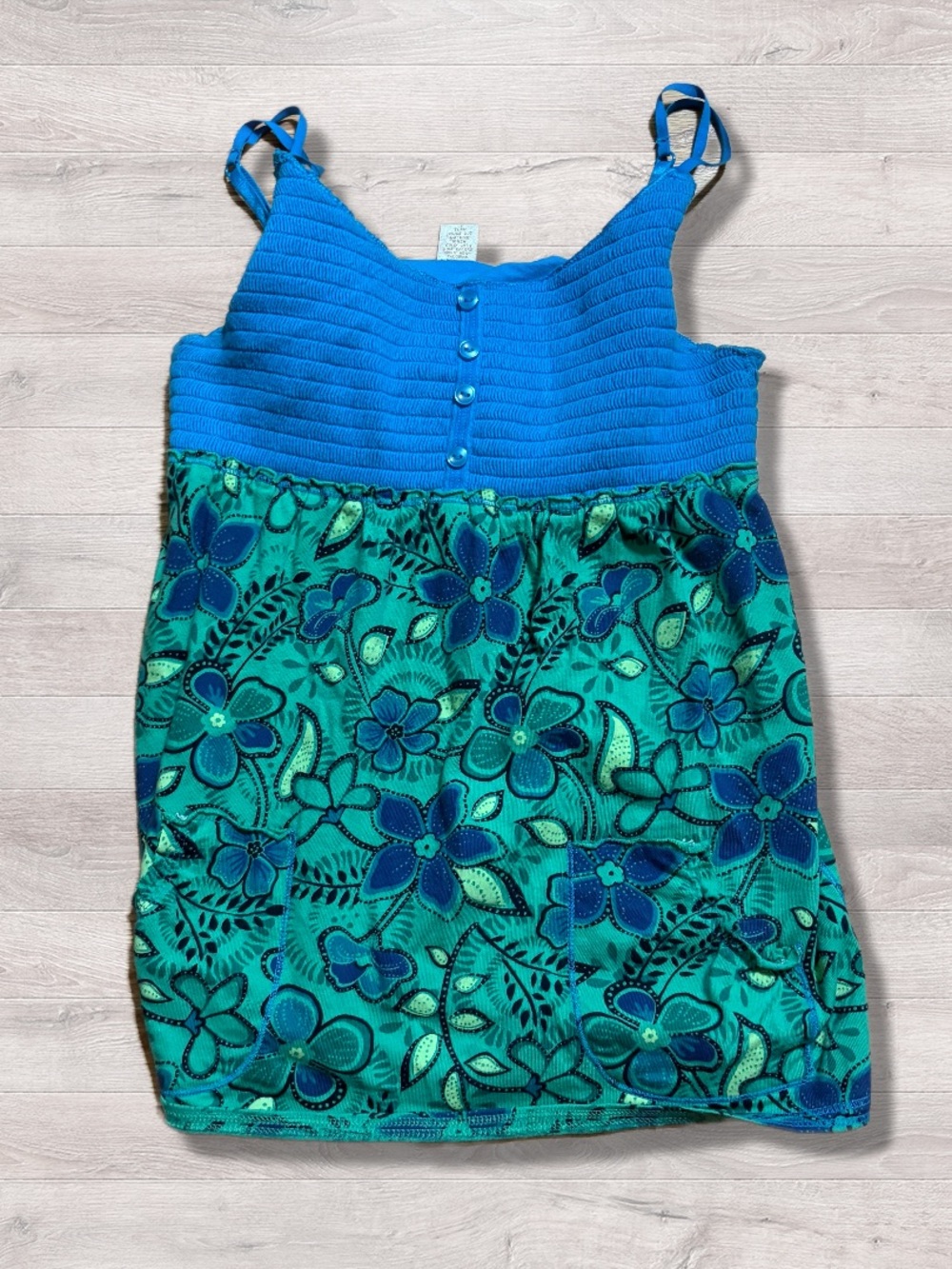 Y2K 2000s Roxy Hunter by Limited Too Blue Green Floral Summer Tank Top Girls 14